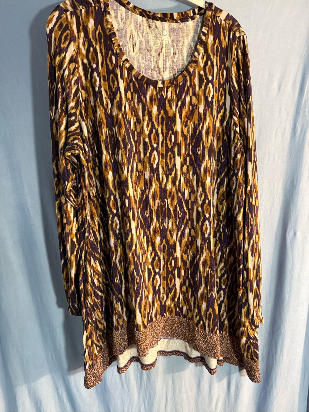 LOGO by Lori Goldstein Purple and Gold Printed Long Sleeve Tunic